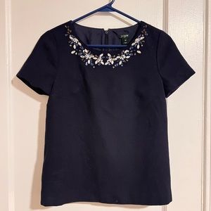 00 J Crew Navy Blue blouse with sequin neckline